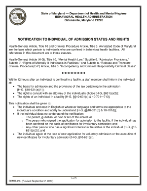 Maryland Behavioral Health Admission Status and Rights Notice