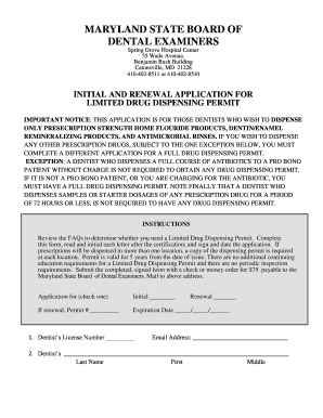 Limited Drug Dispensing Permit bApplicationb - DHMH