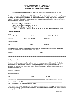 Maryland Physician Licensure Verification Request