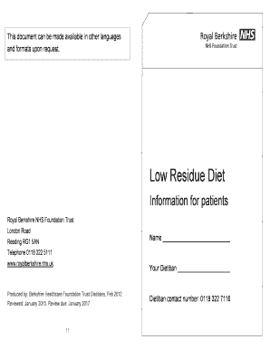 Low Residue Diet Information for Patients