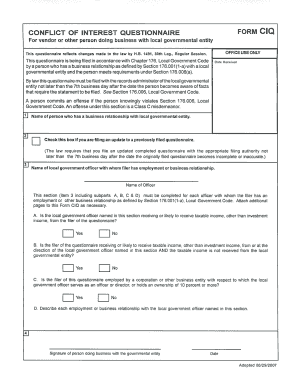 Conflict of Interest Questionnaire Form CIQ