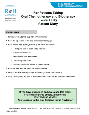 Chemotherapy Symptom Management Diary