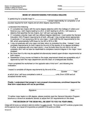 Memo of Understanding for Double Majors