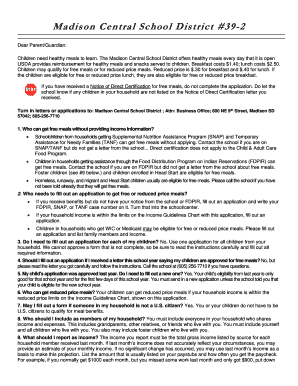 Madison Central School District Free and Reduced Price Meals Application