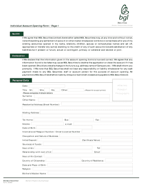 BGL Securities Individual Account Opening Form