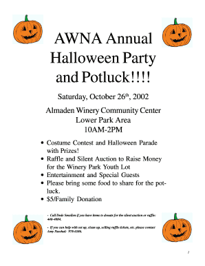 Halloween costume contest sheet - AWNA Annual Halloween Party and Potluck - awna