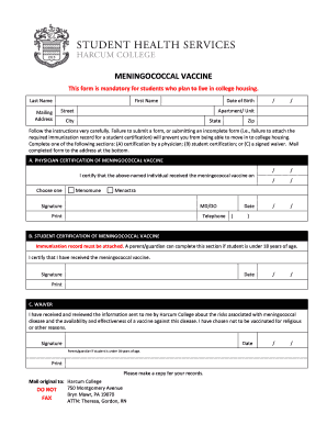 Meningococcal Vaccine Certification Form