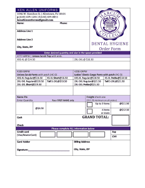Dental Hygiene Uniform Order Form