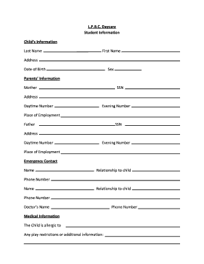 Daycare Student Information Form