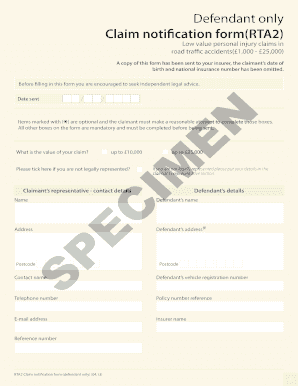 RTA2 Defendant Claim Notification Form
