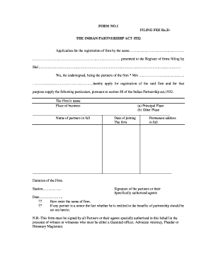 Indian Partnership Registration Form
