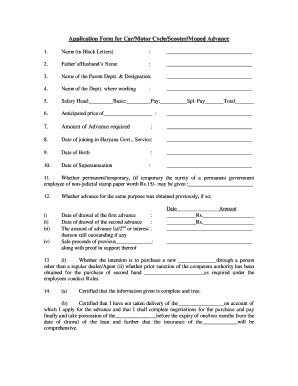 Haryana Government Vehicle Advance Application