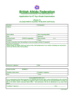 British Aikido Federation Grading Form