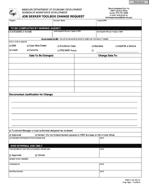 Missouri Job Seeker Toolbox Change Request Form