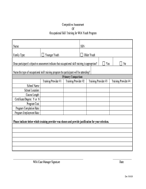 WIA Youth Occupational Skill Training Assessment