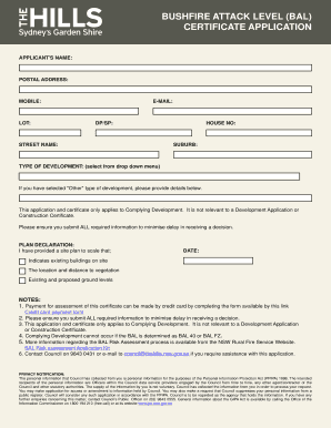 Bushfire Attack Level Certificate Application