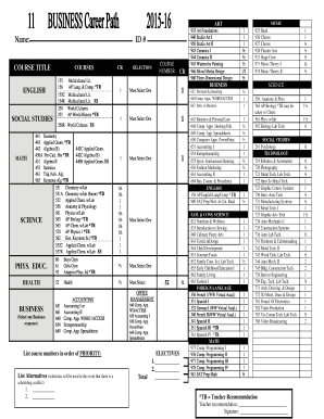 High School Course Selection Form