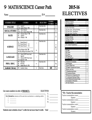 High School Course Selection Form