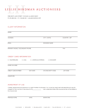 Leslie Hindman Auctioneers Credit Card Authorization Form