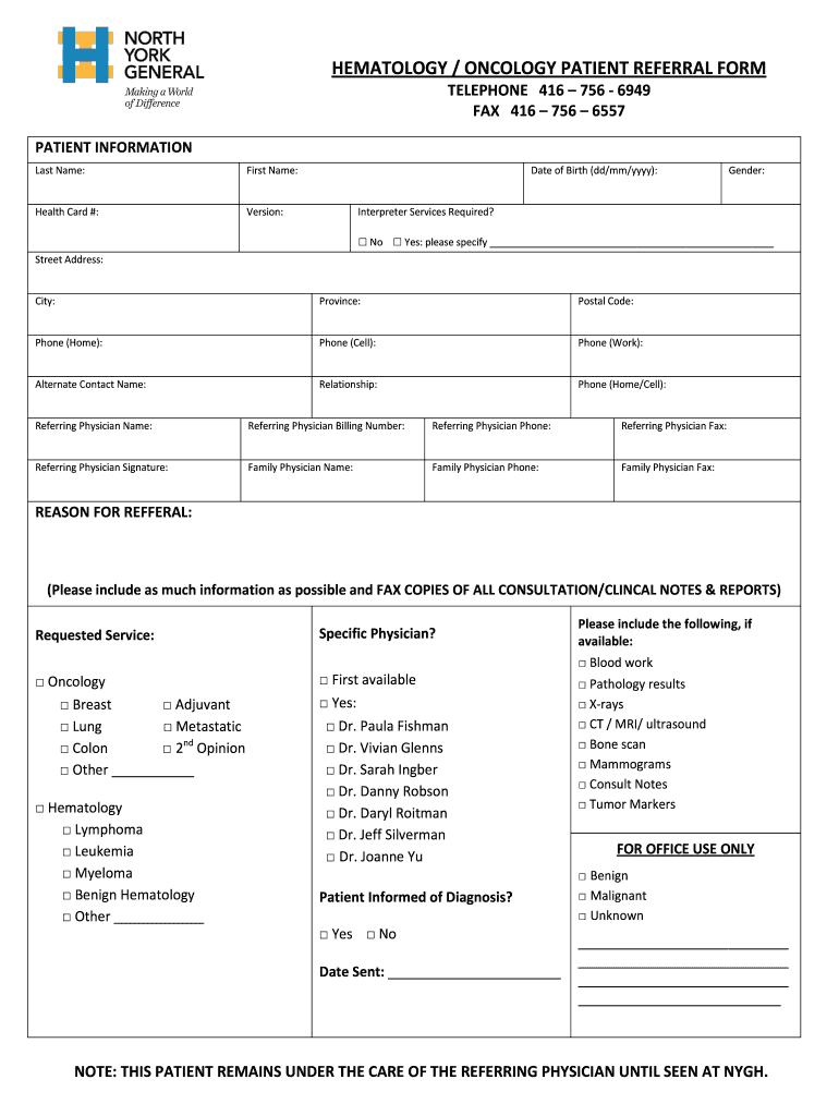 oncology referral form Preview on Page 1