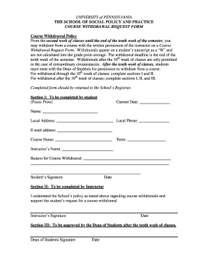 University of Pennsylvania Course Withdrawal Request Form
