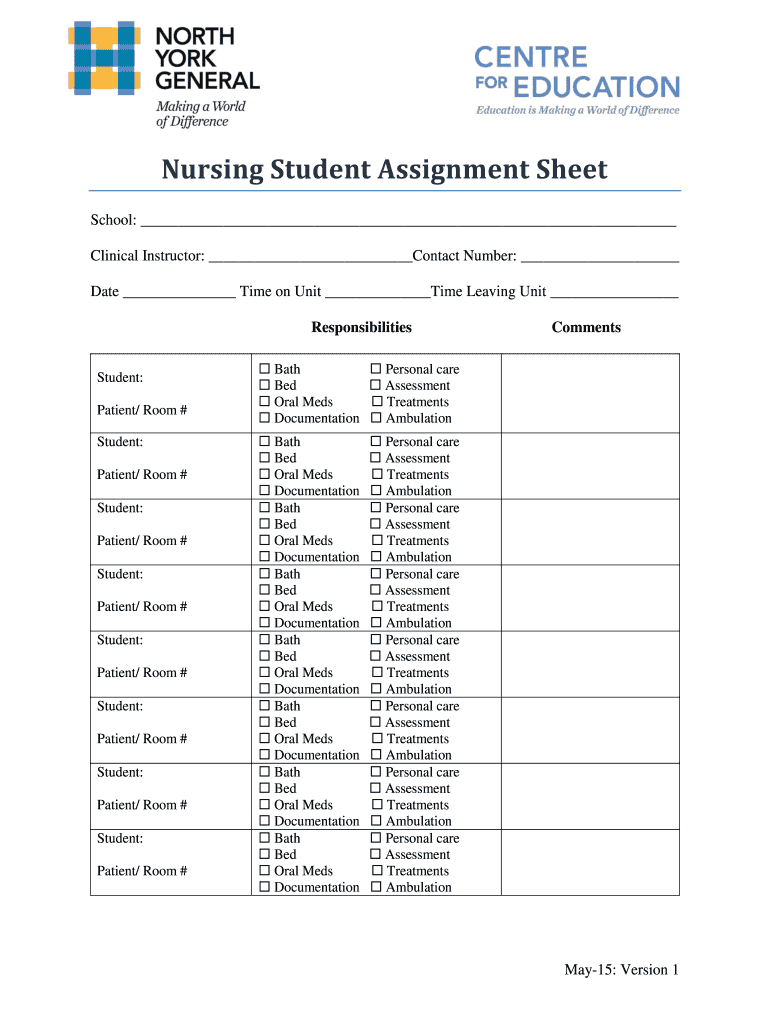 nursing assistant assignment sheet