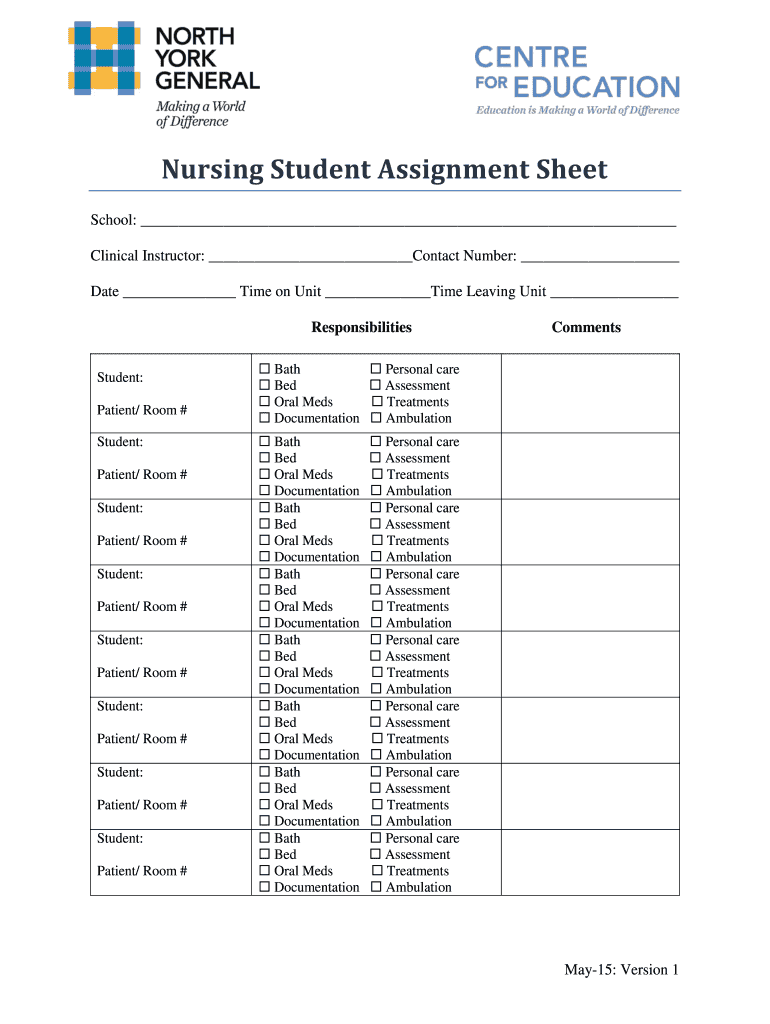 Nursing Student Assignment Sheet Fill Out Sign Online DocHub