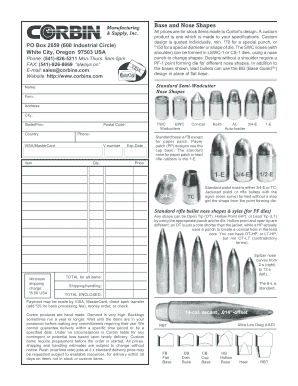 Corbin Bullet Manufacturing Order Form