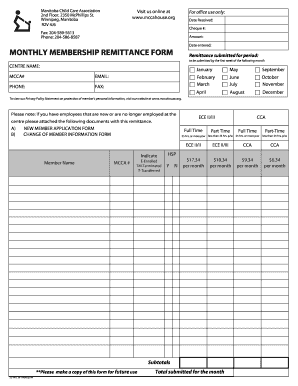 Manitoba Child Care Association Membership Remittance Form
