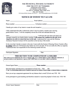 Section 8 Notice of Intent to Vacate