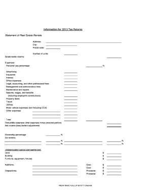 2013 Real Estate Rental Income Tax Form