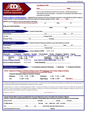 ADDA Application and Certificate Replacement Form