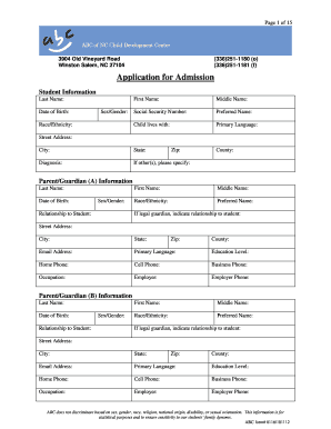 Application for Admission
