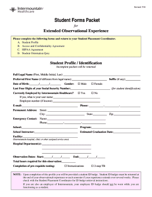 Student Forms Packet for Extended Observational Experience