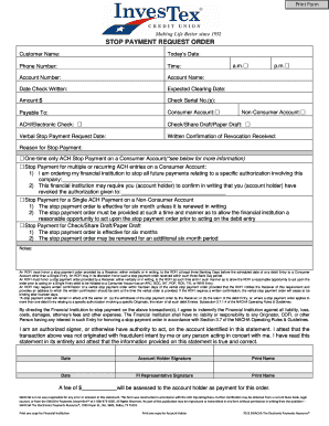 Stop Payment Request Order