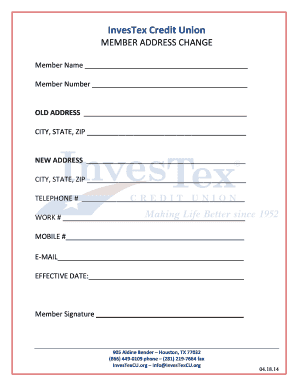 InvesTex Credit Union Member Address Change
