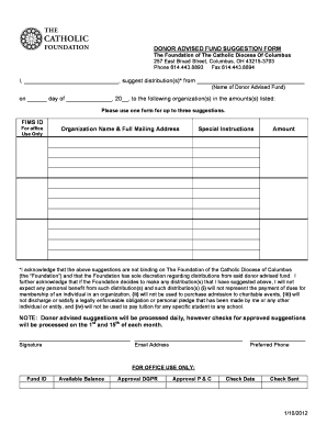Donor Advised Fund Suggestion Form