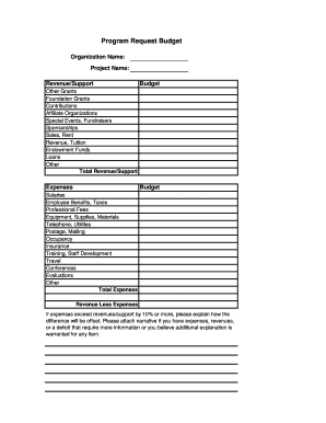Program Request Budget Form