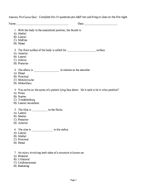 Anatomy Pre-Course Quiz