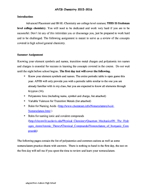 AP/IB Chemistry Nomenclature Worksheet