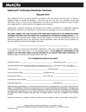 SafeGuard Continuing Orthodontic Treatment Request Form