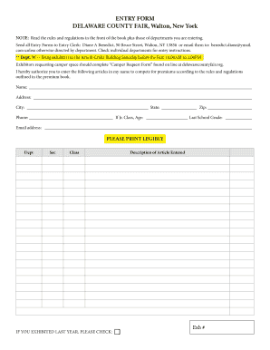 Delaware County Fair Entry Form