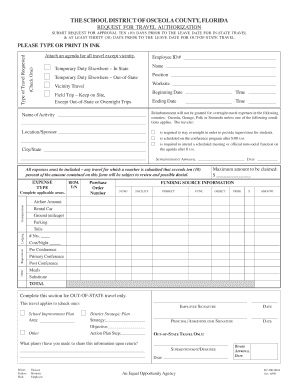 Osceola County Travel Authorization Request