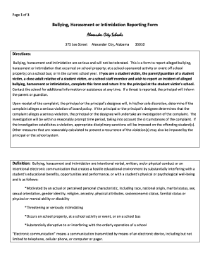 Bullying Harassment Intimidation Reporting Form