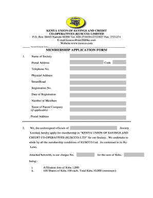 Kenya Union of Savings and Credit Co-operatives Membership Application Form