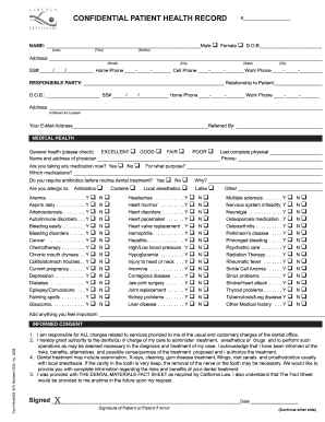 Confidential Patient Health Record Form