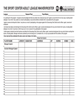 Sport Center Adult League Waiver and Roster