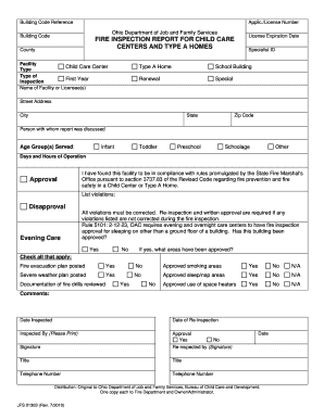 Ohio Fire Inspection Report for Child Care