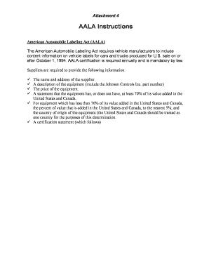 American Automobile Labeling Act Affidavit