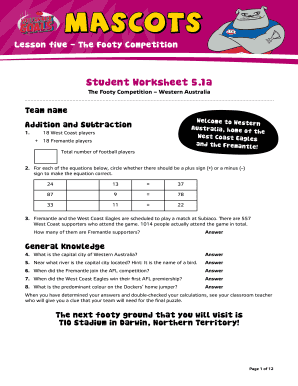Footy Competition Student Worksheet